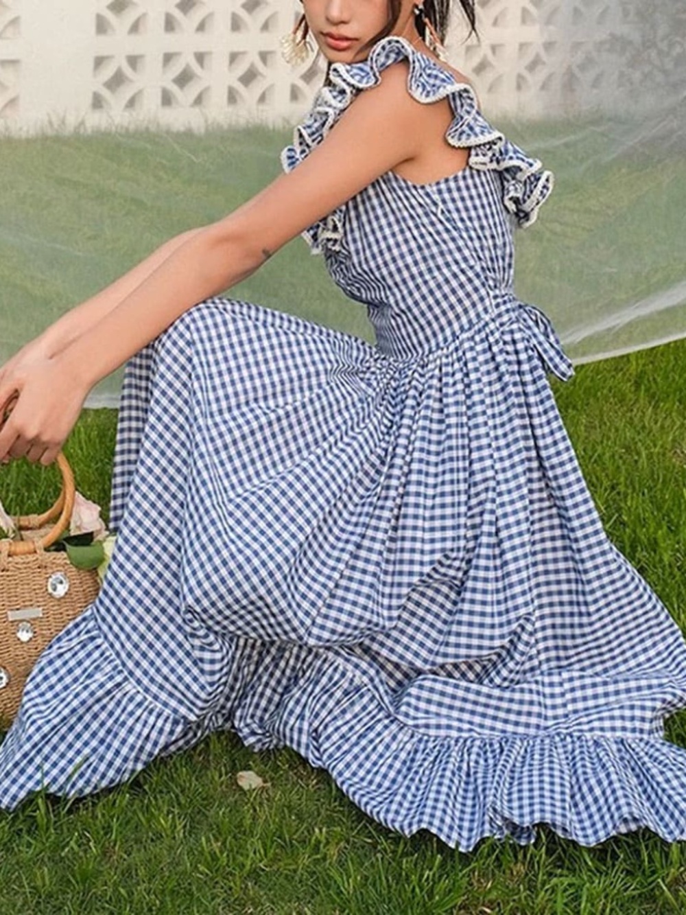 DÔEN Sora Gingham Ruffle Midi Dress - Picture 2 of 3